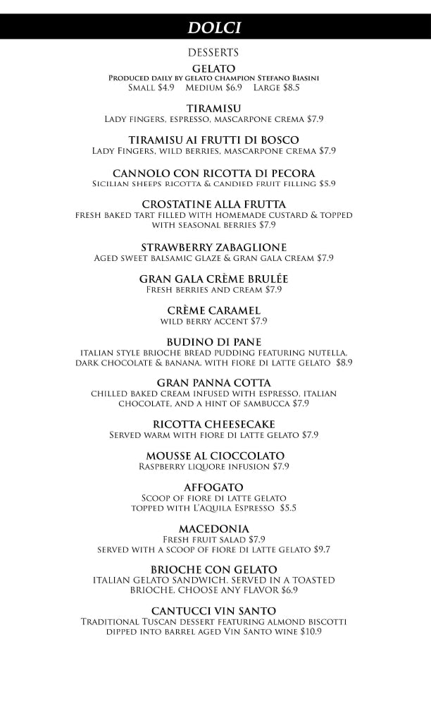 Dessert Menu for Gran Caffe L'Aquila